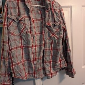 Arizona Jean Company Red and Gray Plaid Shirt
